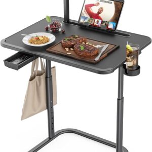 SAIJI XXL Adjustable TV Tray Table with Lamp & Storage